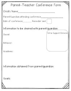 the parent - teacher conference form is shown in black and white