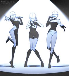 three women in bodysuits walking on a stage