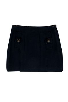 Current Boutique-Milly - Navy Wool Miniskirt w/ Button Detailed Pockets Sz 8 The Navy, Cooler Weather, Wool Fabric, Navy Color, Tights, The 100, Mini Skirts, Confidence, Silk