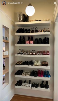 a closet filled with lots of different types of shoes