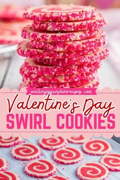 You'll love these Valentine's Day Swirl Cookies! These pinwheel cookies are an easy cookie recipe, topped with holiday sprinkles for the perfect touch. It's a Valentine's Day dessert recipe that's sure to impress. Bake these yummy cookies today and enjoy! Swirl Cookies, Easy Cookie Recipe, Pinwheel Cookies, Holiday Sprinkles, Recipes With Few Ingredients, Easy Cookie Recipes, Shortbread Cookies, Oatmeal Cookies