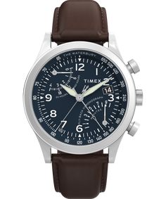 Waterbury Traditional Fly Back Chronograph 43mm Leather Strap Watch Timex Waterbury, Pan Am, Wrist Game, Leather Strap Watch, Chronograph Watch, Chronograph, Leather Straps, Leather