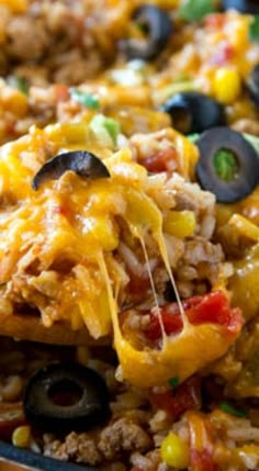 mexican rice casserole with black olives and ground beef