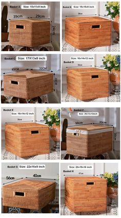 the instructions for how to make a wicker storage box with handles and drawers in different stages