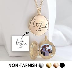 a gold locke necklace with a photo inside