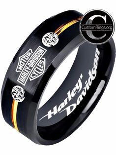 Harley Davidson Ring HD Motorcycle Logo Ring Black and Gold CZ #harleydavidson Black Biker Style Ring As Gift, Black Biker Rings For Biker Events, Harley Davidson Wedding Rings, Motorcycle Jewelry, Harley Men, Harley Davidson Rings, Gift For My Husband, Harley Davidson Wedding, Biker Bar