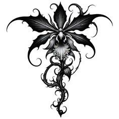 Damask Tattoo Design, Monster Flower Tattoo, Gothic Ornamental Tattoo Design, Goth Flower Drawing, Gothic Flower Drawing, Dark Spine Tattoo, Dark Back Tattoos, Gothic Stomach Tattoo, Dark Tattoo Sketch