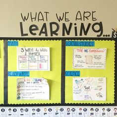 a bulletin board with writing on it that says what we are learning