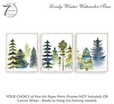 three watercolor trees with the text, your choice fine art paper prints not included or canvas