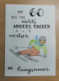 a drawing of a skier is featured on a piece of paper that says, 60