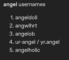 the words angel usernames are written in white on a black background