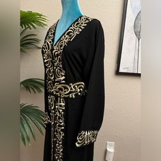 Abayas For Women Muslim & Comfortable Arabic Abaya With Beautiful Embroidery. Dress For Women. Arabian Style &Comfortable With Beautiful Embroidery. Elegant Long Abaya With Dabka Work, Formal Abaya With Dabka Work For Eid, Formal Eid Abaya With Dabka Work, Elegant Embroidered Black Abaya, Long Sleeve Abaya With Dabka Work For Evening, Long Abaya With Dabka Work For Evening, Evening Abaya With Dabka Work And Long Sleeves, Traditional Black V-neck Abaya, Elegant Maxi Abaya With Dabka Work