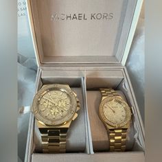 Brand New! Gold. $600 For Both. $350 For Men’s. $250 For Women’s. Will Not Exchange Personal Numbers Or Emails. Watch Set, Mens Accessories Jewelry, Michael Kors Accessories, Michael Kors, Mens Accessories, For Men, Brand New, For Women, Gold