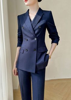 Elevate your style with the Louise Navy Blue Three-Piece Set. The double-breasted blazer exudes sophistication while the vest adds a touch of luxury. Complete the look with the nine-point pants, perfect for any business occasion. Make a statement with this exclusive, elegant set. Blazer: Double Breasted closure Notched lapels Long sleeves Front flap pockets Pants Zip fly with button closure Side slant pockets Cropped length - Polyester, spandex- Item #441501- Women's blazer & pants suit two-piece set SIZE INFO XS=US2=UK6=EU32 S=US4-6=UK8-10=EU34-36 M=US8-10=UK12-14=EU38-40 ★★ It would be helpful if you provided your height and weight so that I could assist you in choosing the appropriate size. Blue Double Breasted Blazer, Pockets Pants, Elegant Sets, Pants Suit, Blazer Vest, Breasted Blazer, Double Breasted Blazer, Dress Pant, Pocket Pants