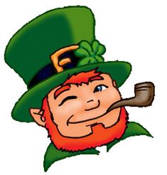 a man with a pipe in his mouth wearing a green hat and shamrock leafed top