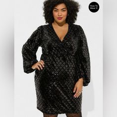 Brand New Black Torrid Sequin Dress. Holiday Formal Dresses, Colorful Dresses Formal, New Street Style, Surplice Dress, Sequin Shorts, Dress Images, Black Sequin Dress, Black Velvet Dress, Torrid Dresses