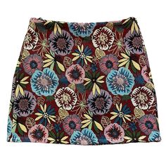 Nwot Floral Embroidered Tapestry A-Line Lined Mini Skirt Xs 100% Poly Casual Embroidered Multicolor Skirt, Casual Multicolor Embroidered Skirt, Fitted Multicolor Bottoms With Floral Embroidery, Multicolor Floral Print Cotton Mini Skirt, Multicolor Cotton Mini Skirt With Floral Print, Fitted Multicolor Skirt With Floral Embroidery, Blue Cottagecore, Pink Plaid Skirt, Green Plaid Skirt