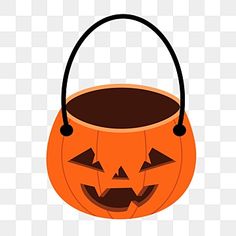 a halloween pumpkin bucket with jack - o'- lantern faces on it, transparent background