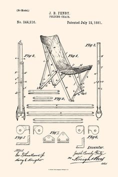 a folding lawn chair is shown in this drawing from the early 1900's,