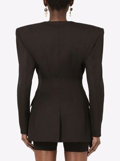 Shop Dolce & Gabbana shoulder-pad double-breasted blazer with Express Delivery - FARFETCH Shoulder Pads Fashion, Black Pants Outfit, Dolce Gabbana Jacket, Wool Jackets Women, Dreadlock Hairstyles For Men, 1980s Fashion, Double Breasted Jacket, Blazer Black, Double Breasted Blazer