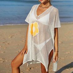 Women Casual Bikini Swimsuit Cover-Up Blouses Beach Tunic Dress One Size K529 Acrylic + cotton blend Imported Hand Wash Only The fabric has some stretch Feature: long sleeve, hollow out, crochet cover up, cover ups for swimwear women Regular fit, swim cover-ups for women, crochet cover-ups for swimwear women, swimsuit cover-up Occasions: suitable for swimwear, beach, swimming pool, summer party, and vacation Please refer to the last image for the size chart (The size chart is clothes size, NOT h Fitted V-neck Beach Cover-up, Beachy Fitted Cover-up For Vacation, Fitted V-neck Swimwear For Beach Cover-up, V-neck Stretch Swimwear For Beach, Stretch V-neck Swimwear For The Beach, Fitted Beach Cover-up, Fitted Beachy Cover-up For Beach Season, Fitted One-piece Vacation Cover-up, Fitted Vacation Cover-up