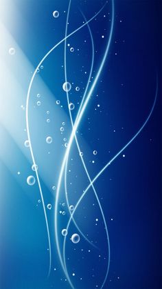 an abstract blue background with bubbles and lines in the air, as well as water droplets