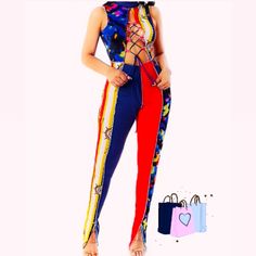 Multicolored Jumpsuit *Perfect For A Night Out Or Day Party* (Stretchy Fit) Fitted Multicolor Bodysuit For Night Out, Multicolor Bodysuit For Spring Party, Multicolor Spring Bodysuit For Party, Spring Party Multicolor Bodysuit, Trendy Multicolor Bodysuit For Club, Sleeveless Multicolor Party Jumpsuit, Chic Multicolor Jumpsuits And Rompers For Party, Chic Multicolor Party Bodysuit, Multicolor Jumpsuits And Rompers For Spring Night Out