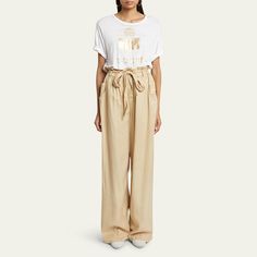 Etoile Isabel Marant "Priana" trousers feature a paperbag waistband  Five-pocket style High rise  Self-tie belt through belt loops Full length Relaxed fit Straight legs Button/zip fly  Lyocell Lining: Cotton Dry clean Imported Linen Paperbag Waist Pants For Workwear, Paperbag Trousers, Etoile Isabel Marant, Linen Tee, Logo Tee, Metallic Logo, Logo Tees, Tie Belt, Isabel Marant