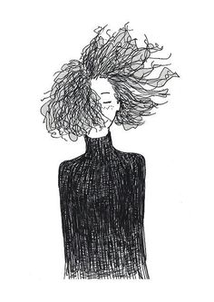 a drawing of a woman with her hair blowing in the wind