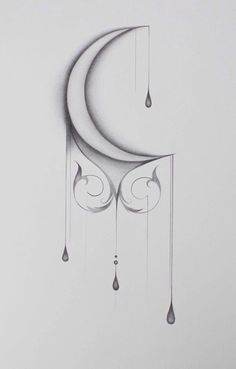 a drawing of a crescent with drops hanging from it