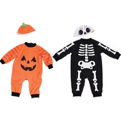 HALLOWEEN COSTUME CO. Costumes Pumpkin and Skeleton Reversible Costume for Babies Skeleton Onesie, Baby Pumpkin Costume, Paper Fan Decorations, Pumpkin Skeleton, New Halloween Costumes, Onesie Costumes, Paper Party Decorations, Cute Skull, City Baby