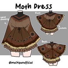 an image of a dress with moths on the front and back, as well as instructions for