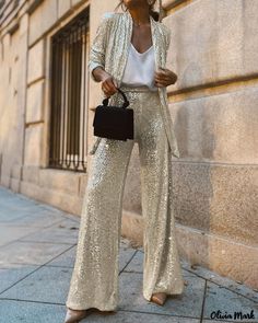 Color: silver-2, Size: S Moda Disco, Shawl Collar Blazer, Sequin Cardigan, Sequin Pants, Sequin Blazer, Linen Shirt Dress, Trouser Style, Type Of Pants, Fashion Mode