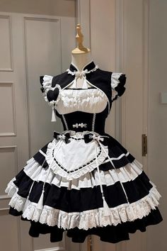 Half And Half Dress, Cute Maid Dress, Puffy Clothes, White Cheongsam, Puffy Skirt, Jumper Skirt, Ruffles Fashion