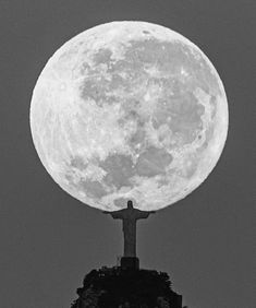 a person standing on top of a hill under the moon