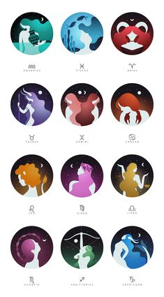 an image of zodiac signs in different colors