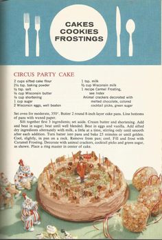 an advertisement for cakes and frosting from the 1950's, with instructions on how to make it