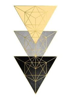 three triangles are shown in different colors and shapes, one is black, the other is gold