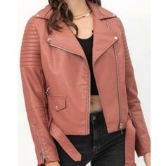 Pink Biker Jacket Front Zipper 86% Polyester 12% Cotton 2% Viscose Small (4-6) Medium (8-10) Large (12-14) Same Day Shipping If Order Before 3pm Next Day Shipping On Orders After 3pm, Sundays And Holidays Blank Nyc Suede Jacket, Pink Biker Jacket, Purple Leather Jacket, Dark Brown Leather Jacket, Juicy Couture Jacket, White Leather Jacket, Leather Blazer Jacket, Suede Moto Jacket, Faux Leather Biker Jacket