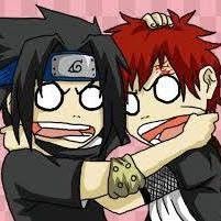 two anime characters one with red hair and the other with black hair, both are hugging