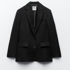 Brand New Zara Black Fall Blazer, Zara Black Blazer For Fall, Classic Black Zara Blazer, Zara Tailored Black Outerwear, Zara Black Notch Lapel Outerwear, Black Notch Lapel Blazer For Spring, Chic Black Blazer With Pockets, Spring Black Notch Lapel Blazer, Zara Tailored Black Blazer