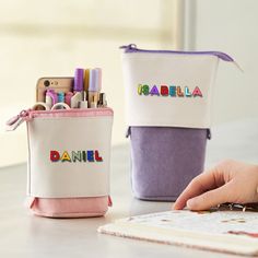 Customize the pencil case with your child's name to create a unique and personalized style, easily identify their school bag, perfect for preschool and nursery, the pencil holder and pencil bag are two-in-one, with a pop-up design for safe access.

The custom pull-out pencil case is made of canvas and leather, which is durable and can be used for a long time. There are many colors that children will love to choose from, suitable for boys and girls, full of vitality and fun. A thoughtful and prac Gift For Students, Online Student, Pencil Bag, Custom Stationery, Custom Letters, Pencil Bags, Go For It, Pencil Holder, Macrame Diy