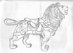 a drawing of a lion wearing a harness