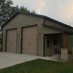 a garage with two doors on the side and one door open to let in light