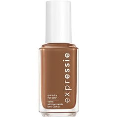 expressie is the only quick dry nail polish worthy enough to carry the essie name. expressie dries in about a minute so you can grab, try, and apply on-the-fly. essie’s first-ever angled brush allows for easy application with both hands. a wide range of unconventional shades to express yourself in every moment. vegan formula: does not contain animal derived ingredients. angle brush down on clean nail bed; apply two coats of any expressie color using dominant hand. flip and angle brush down using Fast Drying Nail Polish, Best Summer Nail Color, Neutral Nail Color, Quick Dry Nail Polish, Brown Nail Polish, Pedicure Colors, Dry Nails Quick, Nail Polish Colors Fall, Sally Hansen Miracle Gel