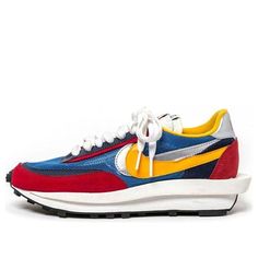 Japanese high fashion label sacai and Nike have teamed up to release LD Waffle. The famed silhouette is a hybrid of two iconic Nike runners — LDV and Waffle Racer. (SNKR/Unisex/Waffle Shoes) Nike X Sacai, Nike Runners, Nike Sacai, Nike Waffle, Fashion Labels, High Fashion, Fashion Outfits, Nike, Blue