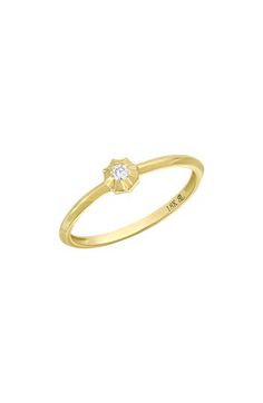 A single diamond shines in the floral-shaped setting of this stackable ring handcrafted from gleaming 18-karat gold. 1/8" diameter setting; 1/8" band width Total diamond weight: 0.05ct. Color: G Clarity: VS 18k gold/diamond Imported >Diamond Guide Bony Levy, Diamond Guide, Stackable Ring, Stackable Rings, Womens Jewelry Rings, Monaco, Gold Diamond, 18k Gold, Yellow Gold