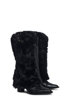 Look super cute in these cowboy boots that have a vegan leather construction, a pointed toe design, block heels, attached faux fur leg warmers, ball stud detailing, and a pull on fit. Cowboy Fits, Current Mood Clothing, Fur Leg Warmers, Present Perfect, Black Dolls, Leather Cowboy Boots, Cute Boots, Black Doll, Current Mood