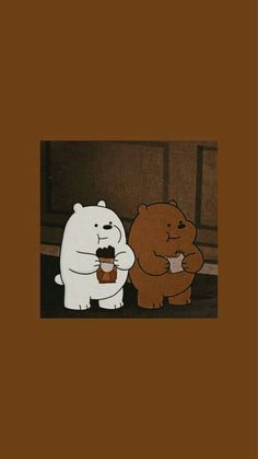 two cartoon bears are standing next to each other holding coffee mugs in their hands