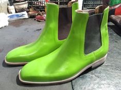 Spring Leather Chelsea Boots, Green Boots With Rubber Sole For Spring, Green Chelsea Boots With Leather Sole And Round Toe, Green Leather Chelsea Boots With Leather Sole, Green Suede Boots For Spring, Green Suede Spring Boots, Fitted Green Boots With Leather Sole, Green Chelsea Boots With Rubber Sole And Round Toe, Green Leather Chelsea Boots With Rubber Sole